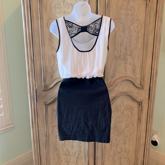 BCX Dress Mini Black & White Cutout Open Back Blouson Slip Size Small - Picture 1 of 9